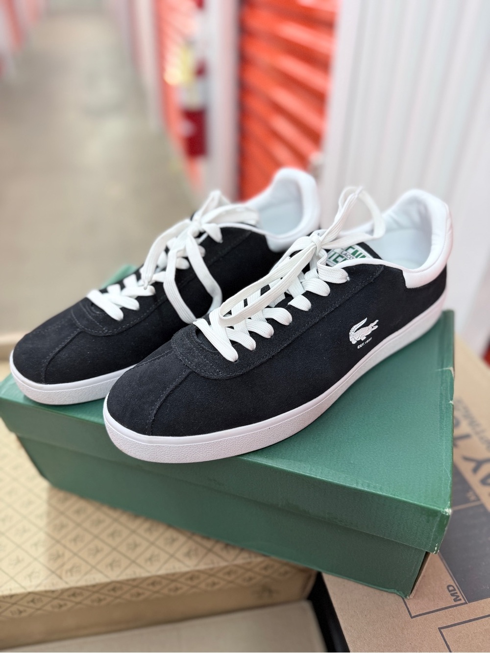 Lacoste Men's Black Suede Low-Top Sneakers with White Accents